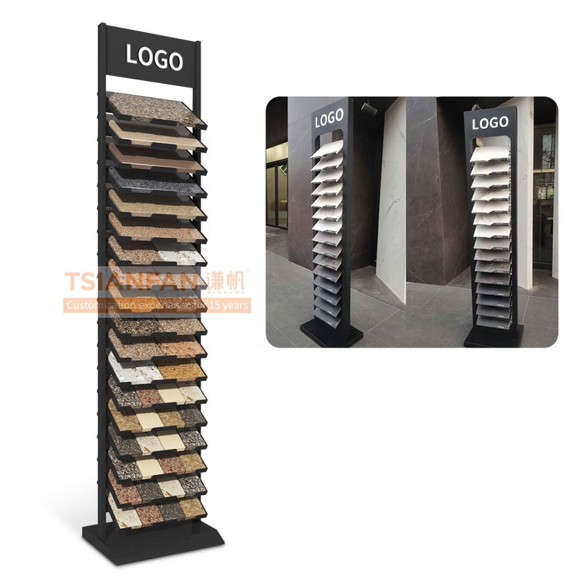 Cheap Custom Granite Marble Flooring Mosaic Quartz Stone Tiles Sample Shelf Wooden Displays Tower