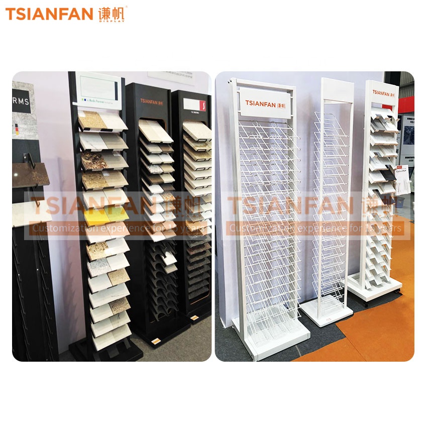 Cheap Custom Granite Marble Flooring Mosaic Quartz Stone Tiles Sample Shelf Wooden Displays Tower