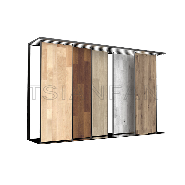 2022 Design push-pull planks hard wood floor tiles Wall panel Sliding display stand-WT4006