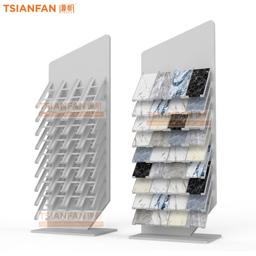 Customize Metal display stand quartz granite marble natural stone sample display flooring stand