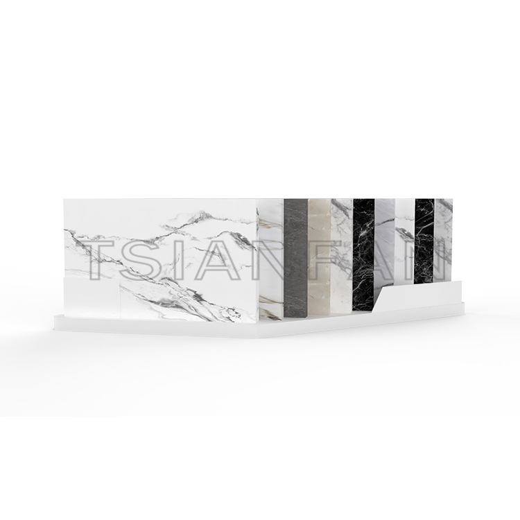 Simple design high-quality metal Quartz marble tabletop display stand stone sample countertop display rack srt712