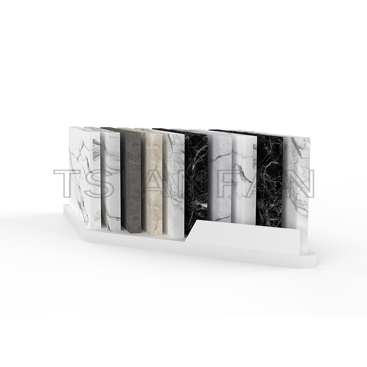 Simple design high-quality metal Quartz marble tabletop display stand stone sample countertop display rack srt712