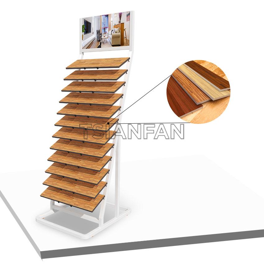 Customized Showroom metal wood panel sample rack hardwood flooring display rack