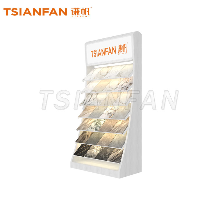 Marble Quartz Stone Sample Display Stand with LED Logo Light Box-CL021